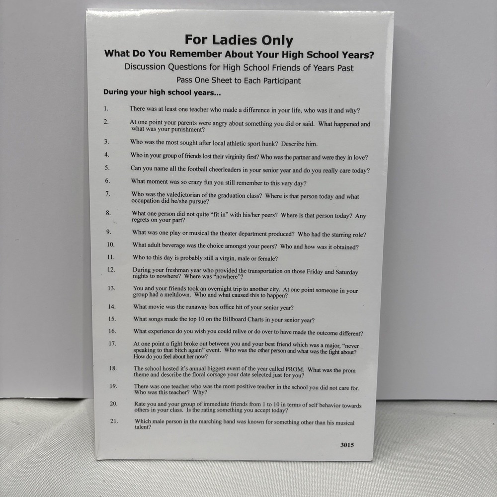 Party Supplies Games Questions For High‎ School Friends Of Years Past 50 Forms